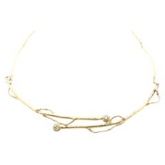 Yellow Gold Diamond Accents Textured Freeform Tree Branched Link Necklace