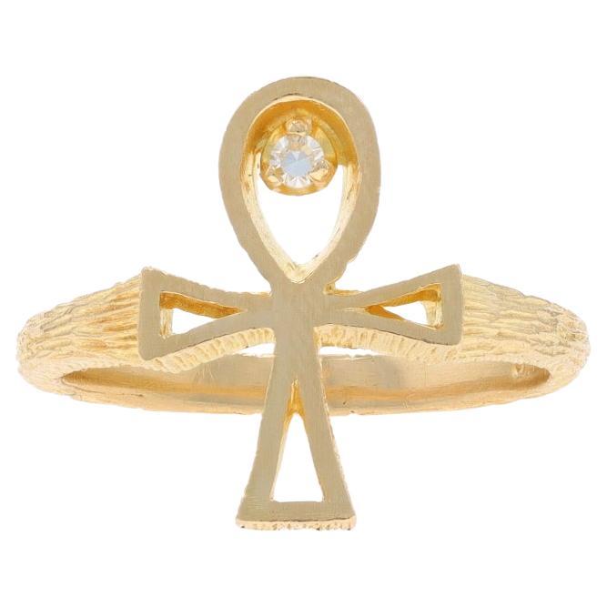 Bague Ahnk en or jaune 14k diamant unique vie éternelle en vente