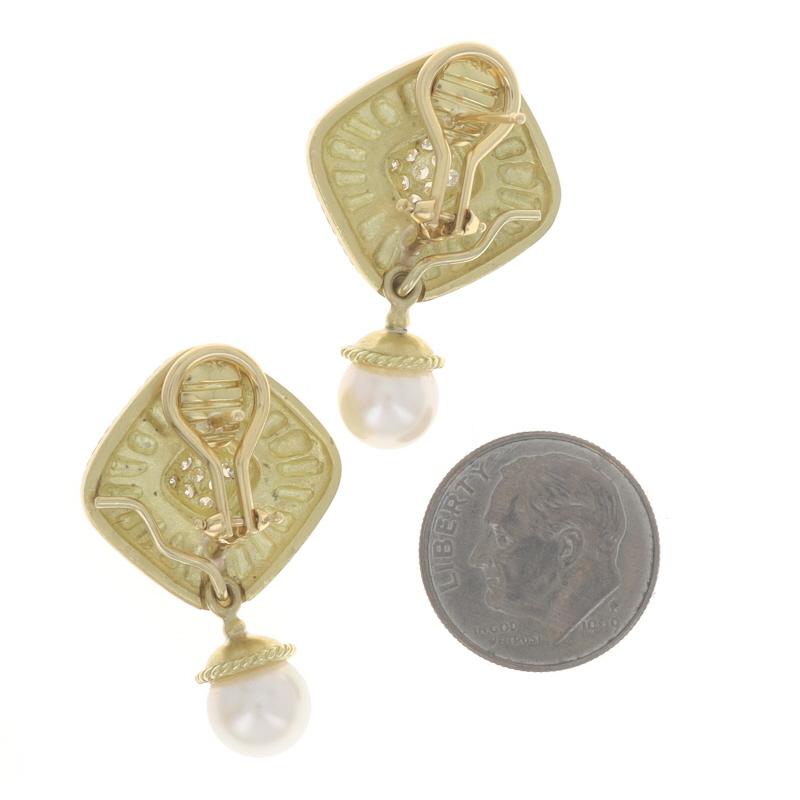 Boucles d'oreilles pendantes en or jaune avec diamants et perles d'Akoya 18k Round .27ctw Convertible en vente 1
