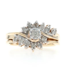 Yellow Gold Diamond All-In-One Bypass Engagement Wedding Ring 10k Rd .16ctw