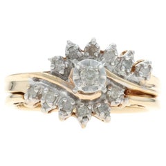 Yellow Gold Diamond All-In-One Bypass Engagement Wedding Ring 10k Rd .16ctw