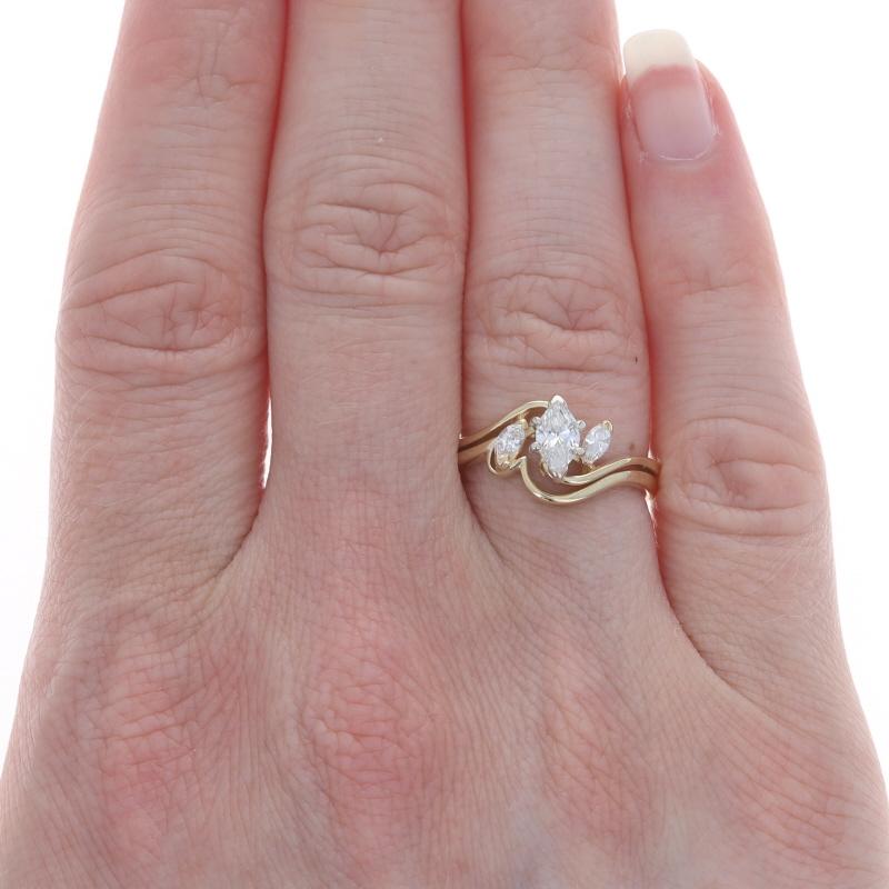 Marquise Cut Yellow Gold Diamond All-In-One Engage Wed Ring 14k Marq.50ctw Three-Stone Bypass For Sale