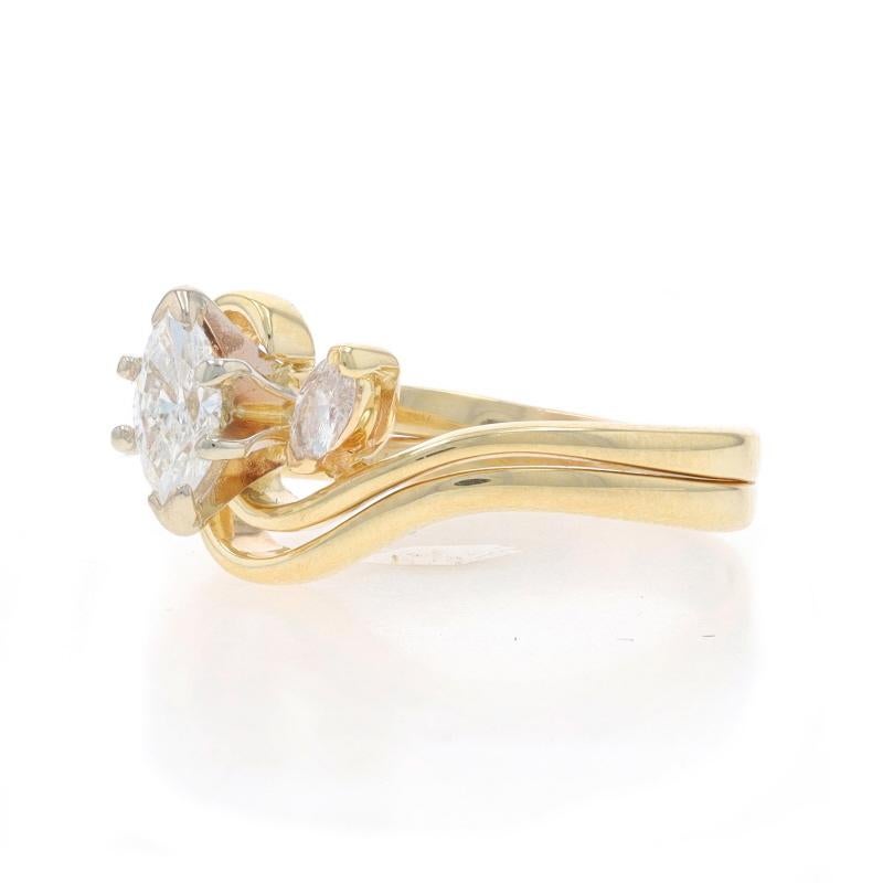 Yellow Gold Diamond All-In-One Engage Wed Ring 14k Marq.50ctw Three-Stone Bypass In Good Condition For Sale In Greensboro, NC
