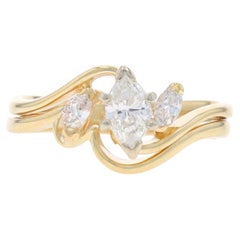 Yellow Gold Diamond All-In-One Engage Wed Ring 14k Marq.50ctw Three-Stone Bypass