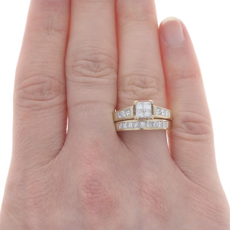 Size: 7 3/4
Sizing Fee: Up 1/2 a size for $50 or Down 1/2 a size for $40

Metal Content: 14k Yellow Gold & 14k White Gold

Stone Information

Natural Diamonds
Carat(s): 1.60ctw
Cut: Princess
Color: G - H
Clarity: SI1 - I1

Total Carats: