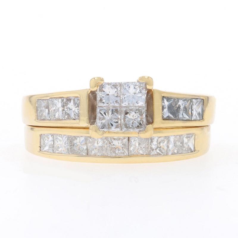 Yellow Gold Diamond All-In-One Engagement Ring Wedding Band 14k Princess 1.60ctw For Sale