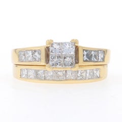 Yellow Gold Diamond All-In-One Engagement Ring Wedding Band 14k Princess 1.60ctw