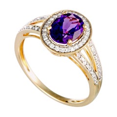 Yellow Gold Diamond and Amethyst Oval Ring Yellow Gold Diamond and Amethyst Oval Ring