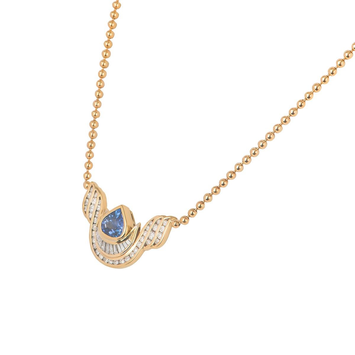 Yellow Gold Diamond and Blue Topaz Necklace In Excellent Condition In London, GB