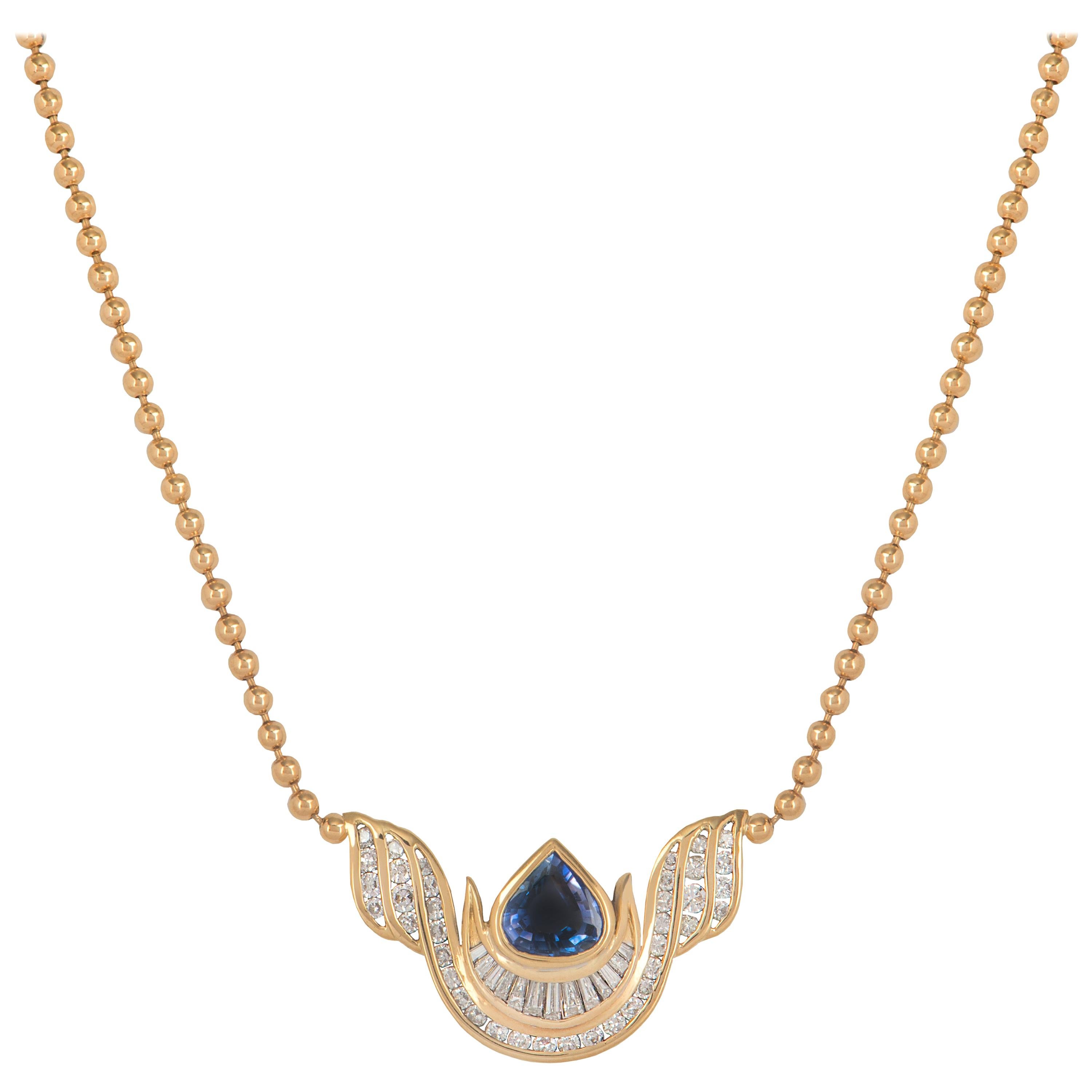 Yellow Gold Diamond and Blue Topaz Necklace