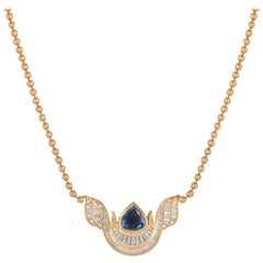 Yellow Gold Diamond and Blue Topaz Necklace