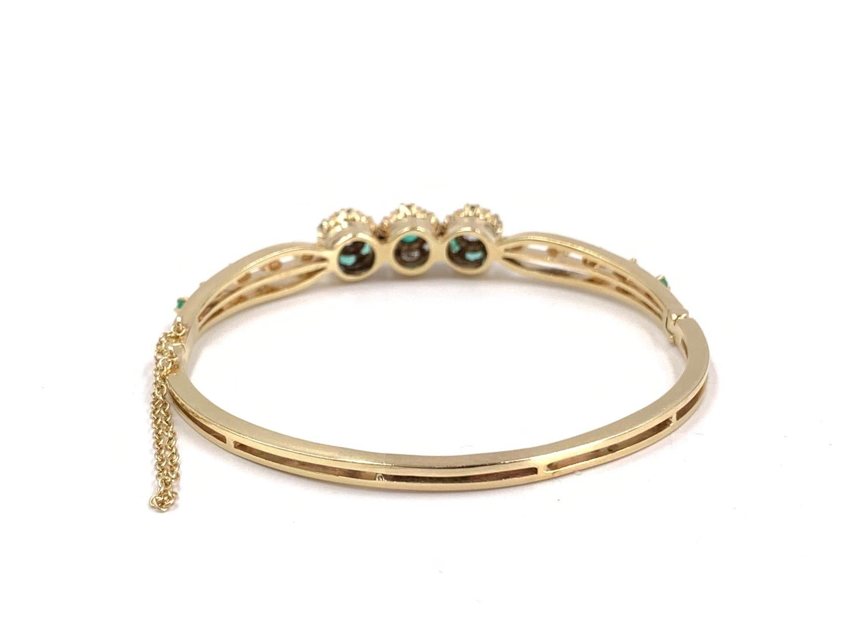 Women's Yellow Gold Diamond and Emerald Bangle Bracelet
