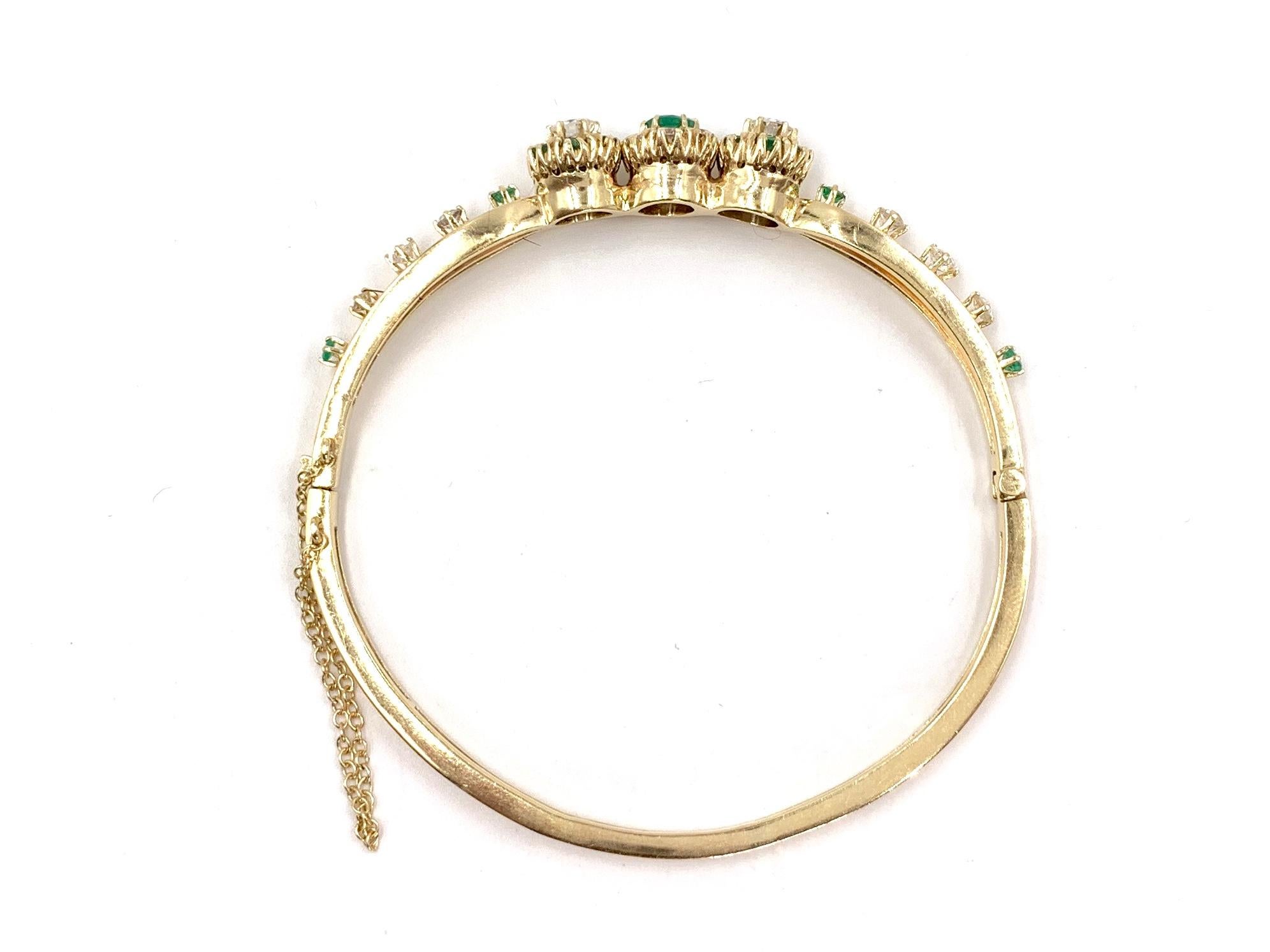 Yellow Gold Diamond and Emerald Bangle Bracelet 2