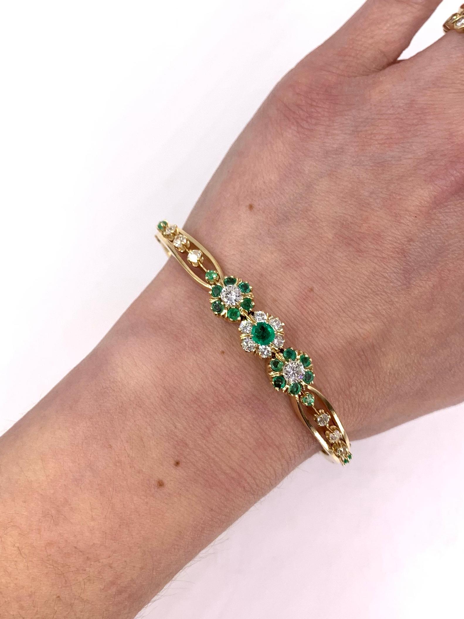 Yellow Gold Diamond and Emerald Bangle Bracelet 4