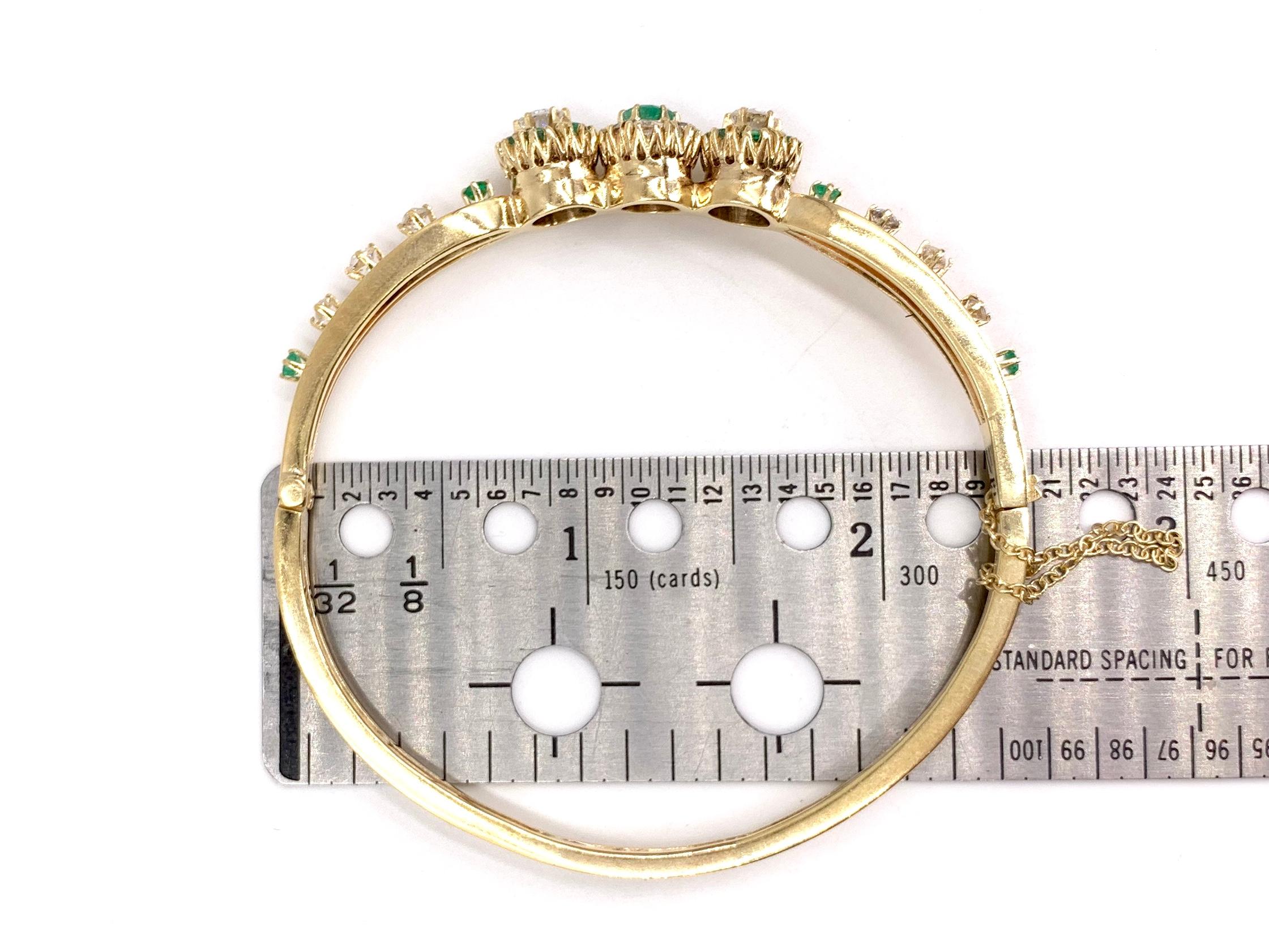 Yellow Gold Diamond and Emerald Bangle Bracelet 1