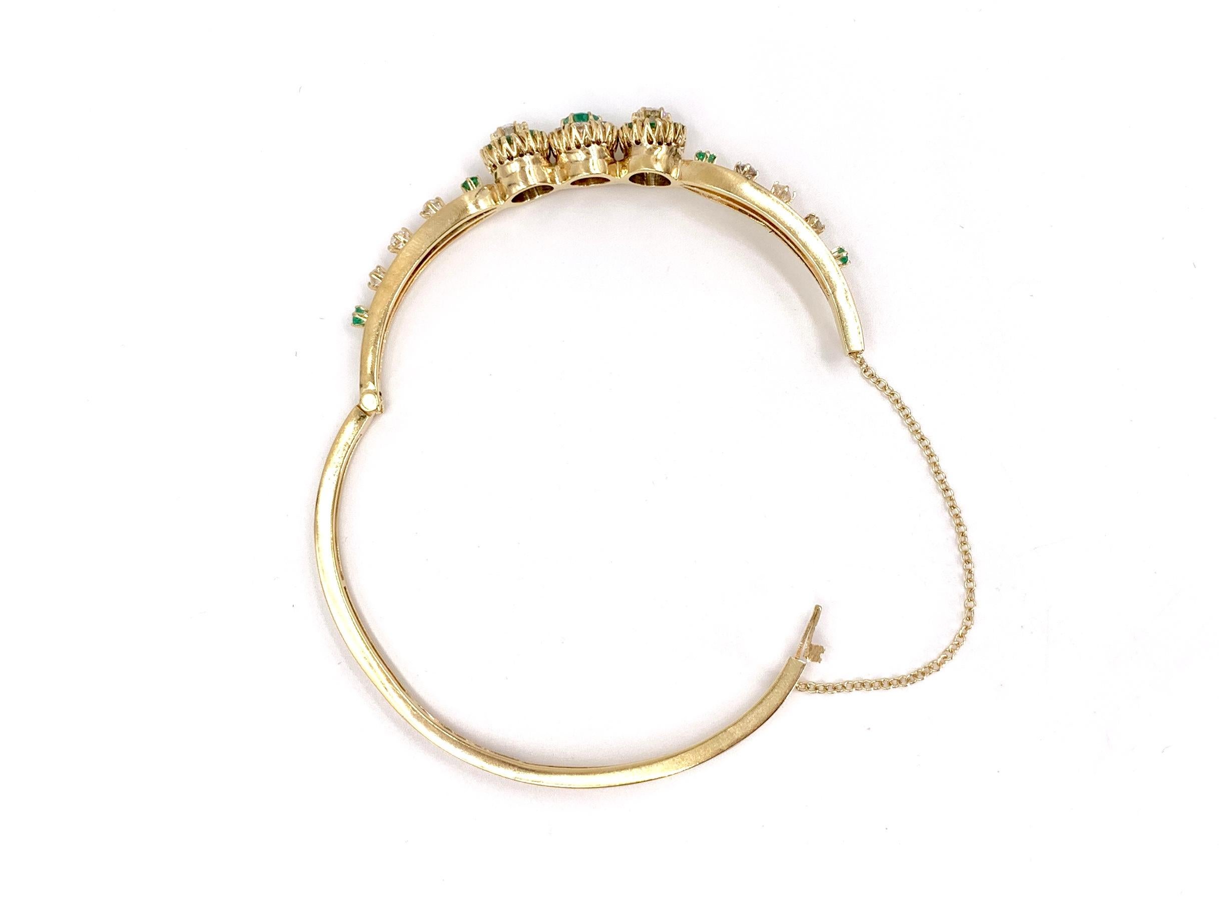 Yellow Gold Diamond and Emerald Bangle Bracelet 3