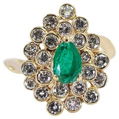 Yellow Gold, Diamond, and Emerald Cluster Ring