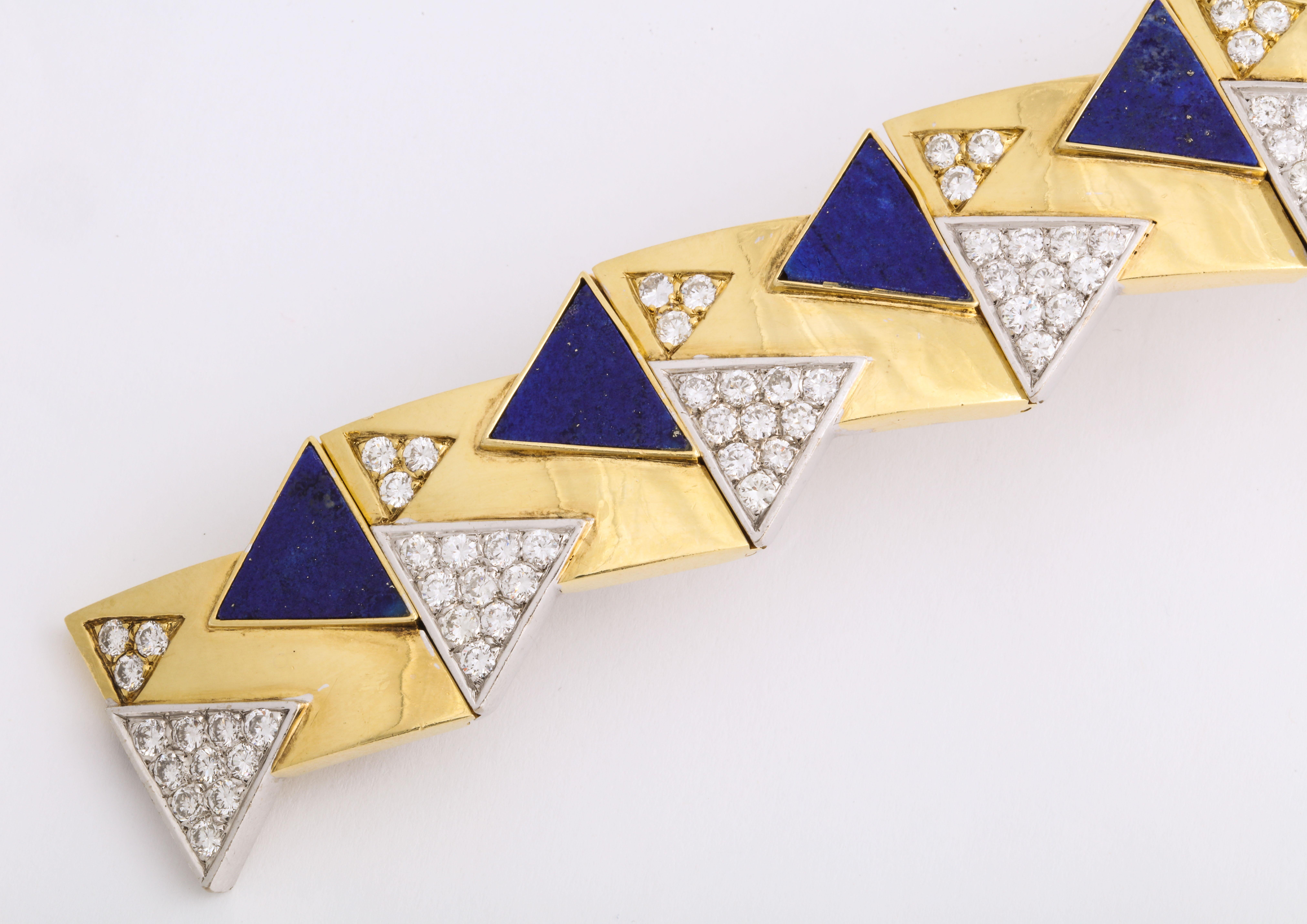 Yellow Gold Diamond and Lapis Geometric Bracelet