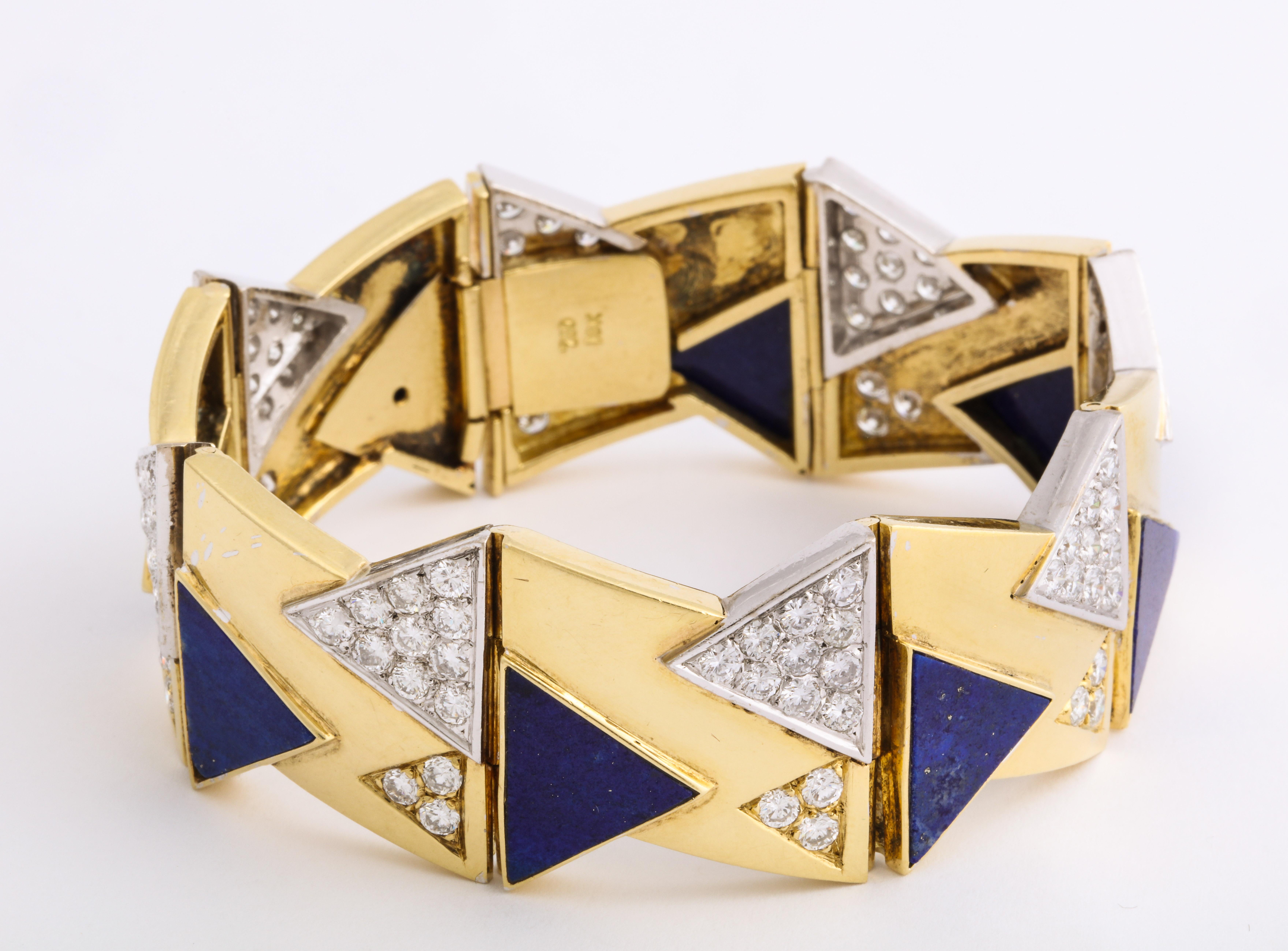 Pulsera de lapislázuli y diamantes Corte redondo en venta