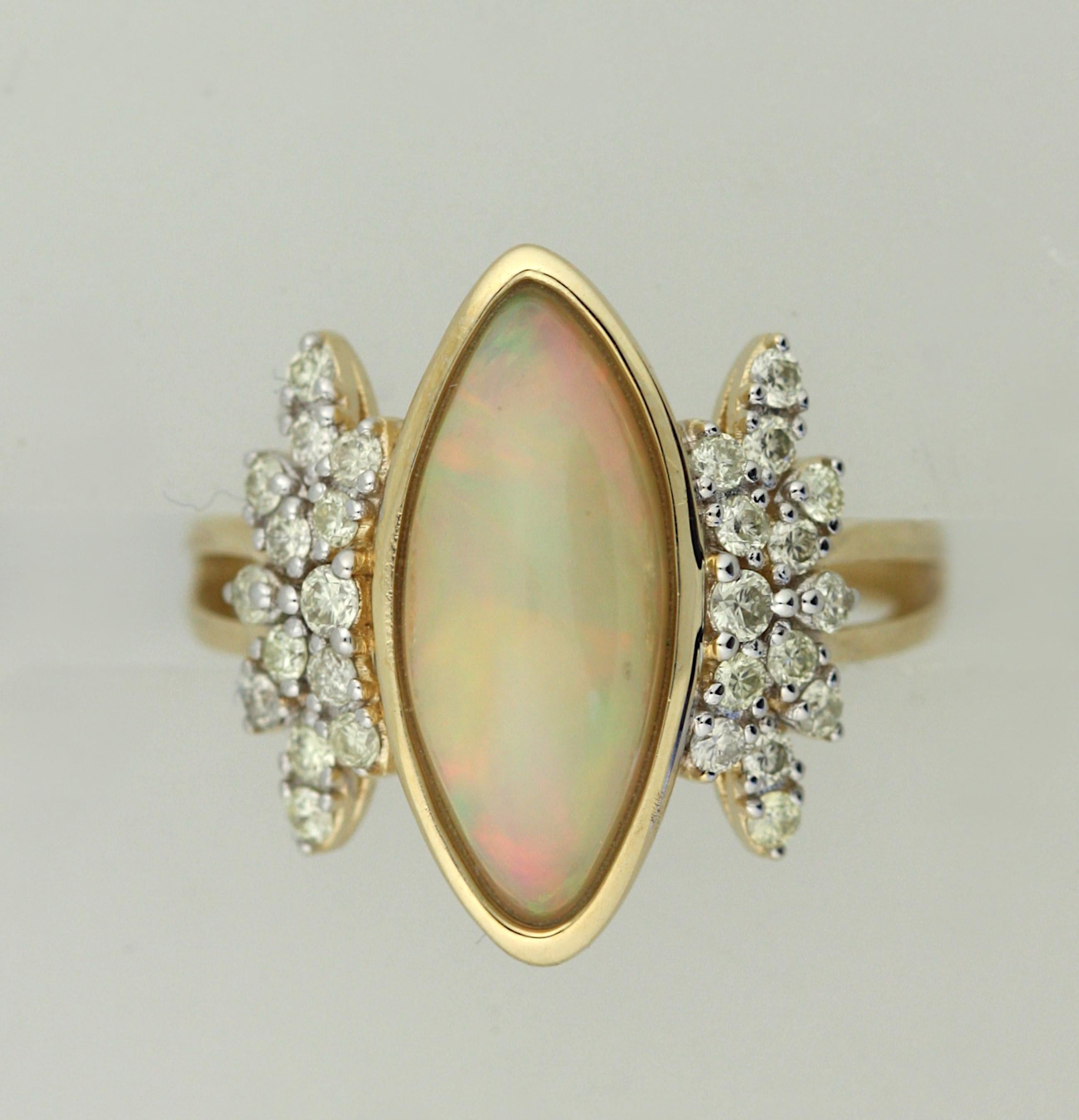 Women's or Men's Yellow Gold Diamond and Opal Ring