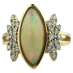 Yellow Gold Diamond and Opal Ring