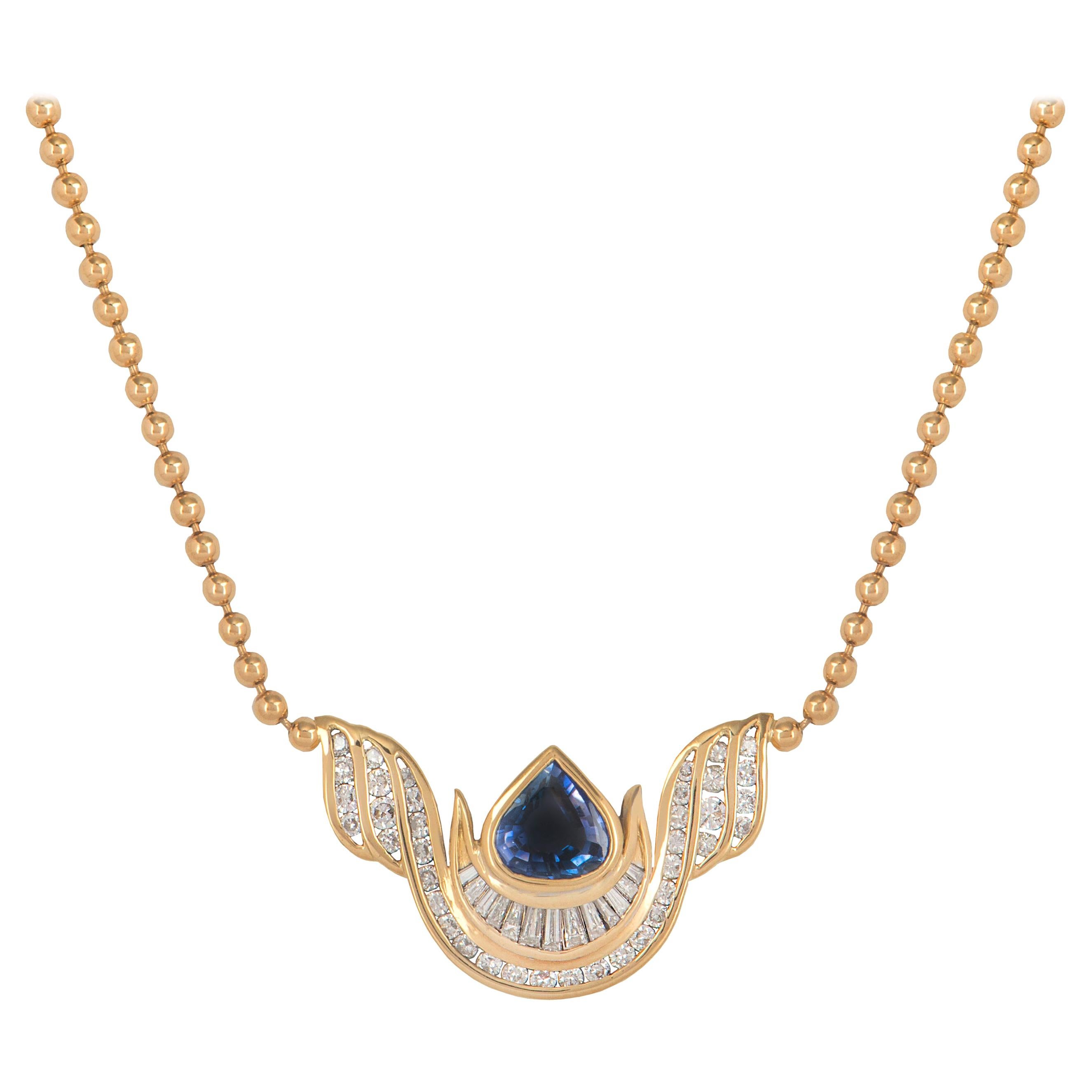 Diamond, Sapphire and Topaz Allah Necklace at 1stDibs
