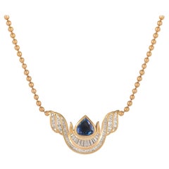 Yellow Gold Diamond and Pear Shaped Blue Topaz Necklace