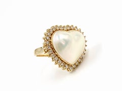 Yellow Gold Diamond and Pearl Large Heart Ring