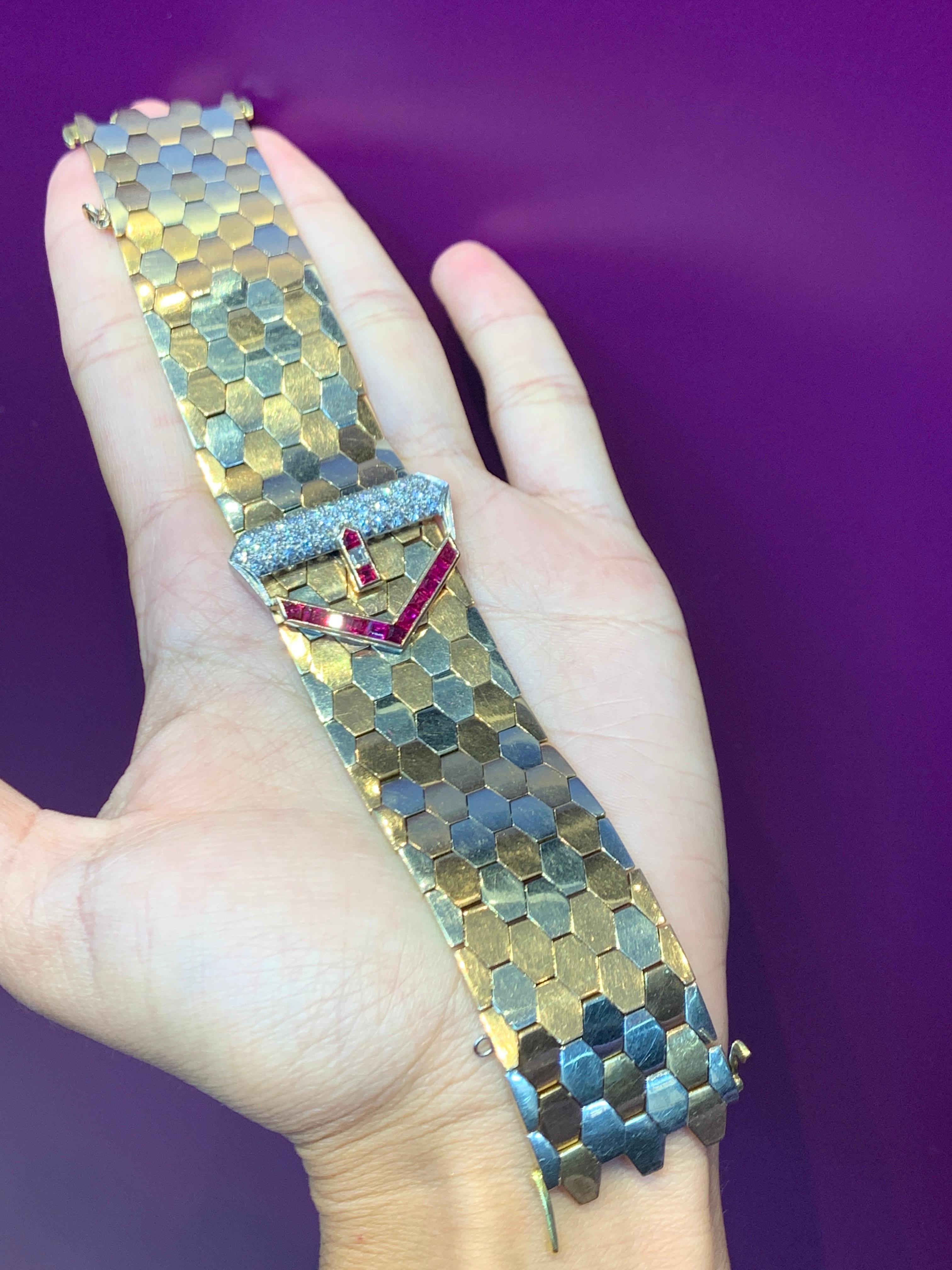 Yellow Gold Diamond and Ruby Buckle Bracelet 1