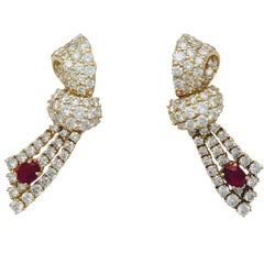 Yellow Gold Diamond and Ruby Chaumet Earrings