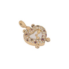Yellow Gold Diamond and Ruby Heart Clock Pendant