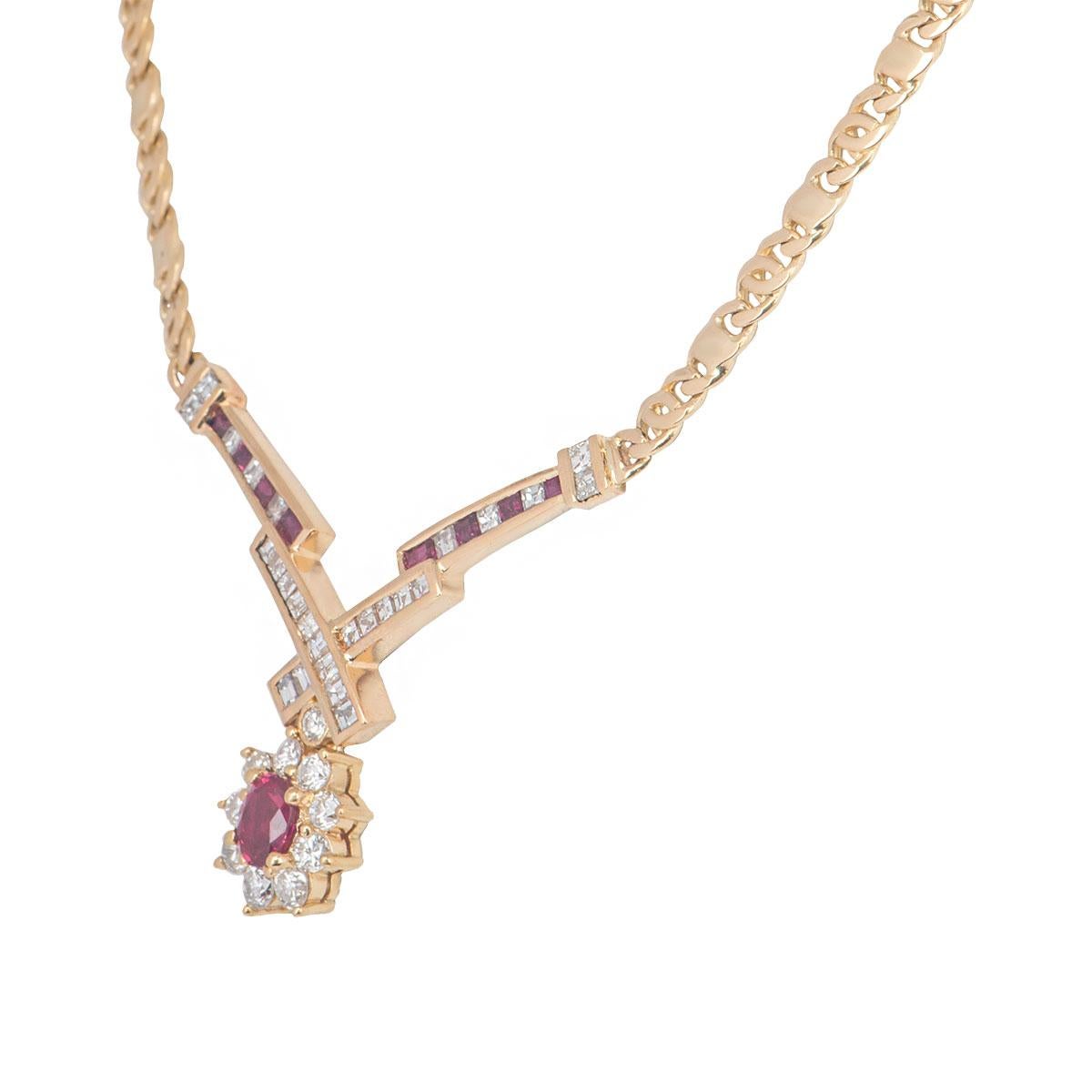 Yellow Gold Diamond and Ruby Necklace In Excellent Condition In London, GB