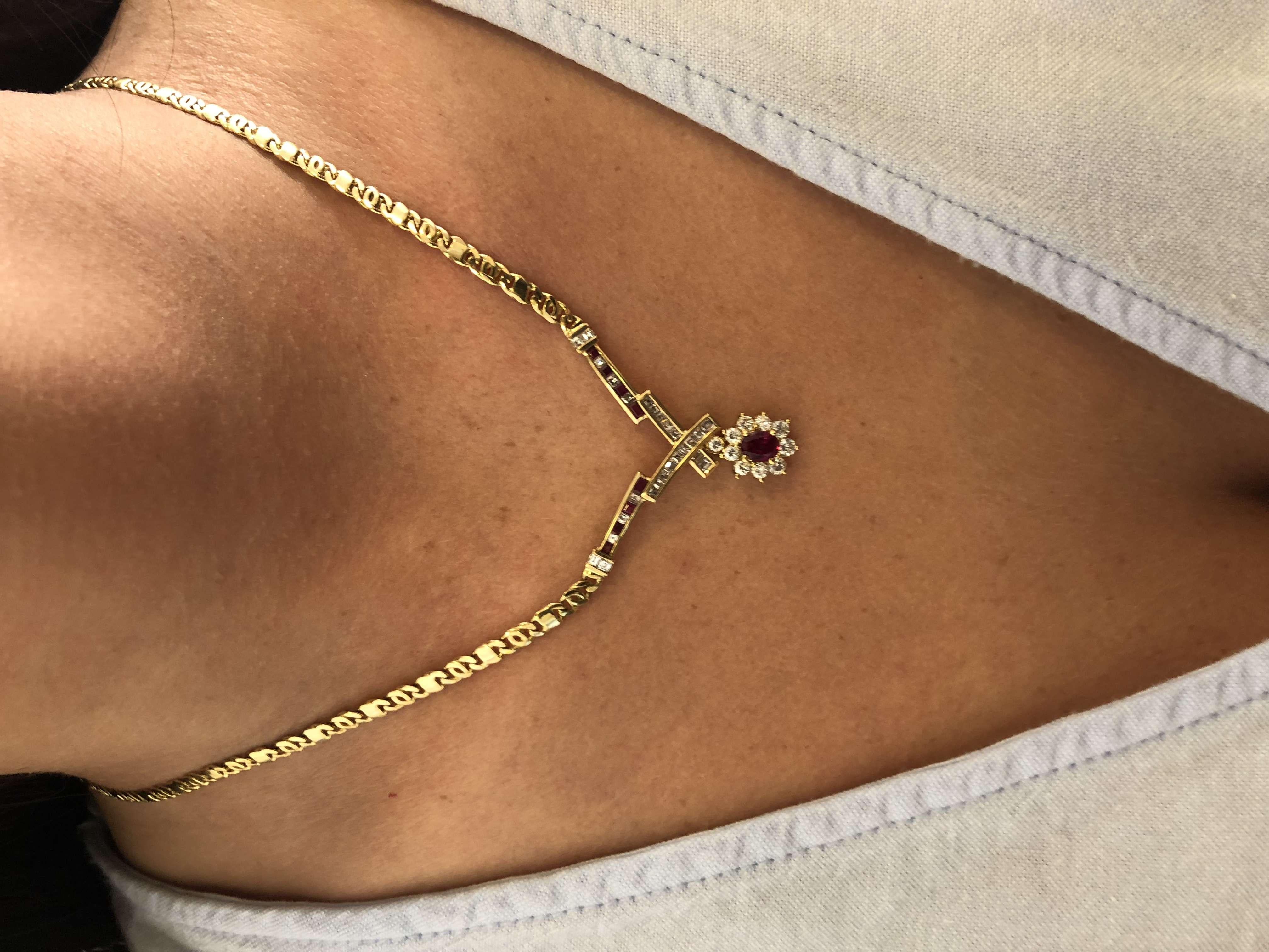 Women's Yellow Gold Diamond and Ruby Necklace