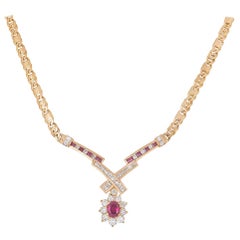 Yellow Gold Diamond and Ruby Necklace
