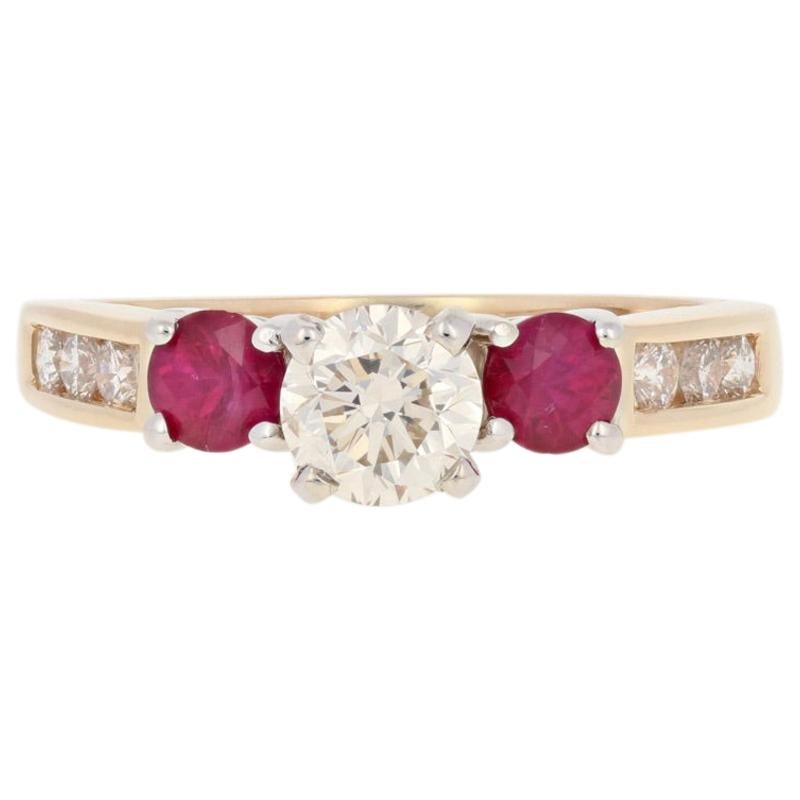Three Diamonds With Square Setting 14ct Yellow Gold 6mm Wedding Ring With Millgrain Edge