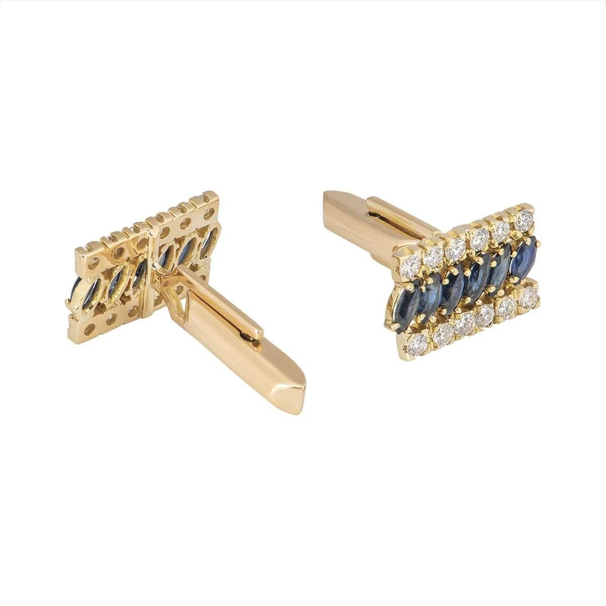 Yellow Gold Diamond and Sapphire Cufflinks In Good Condition In London, GB