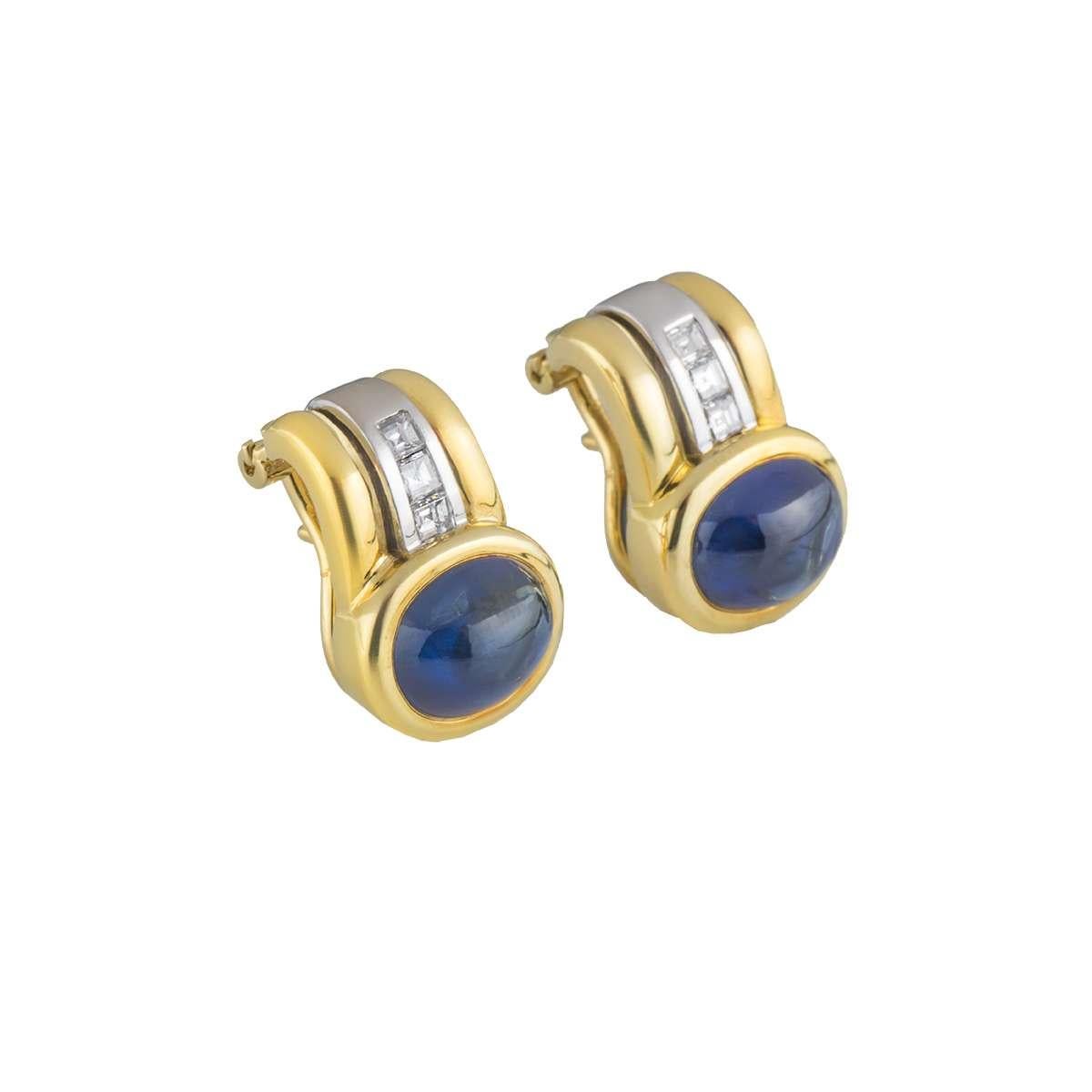 Pendientes de oro amarillo con diamantes y zafiros Corte princesa