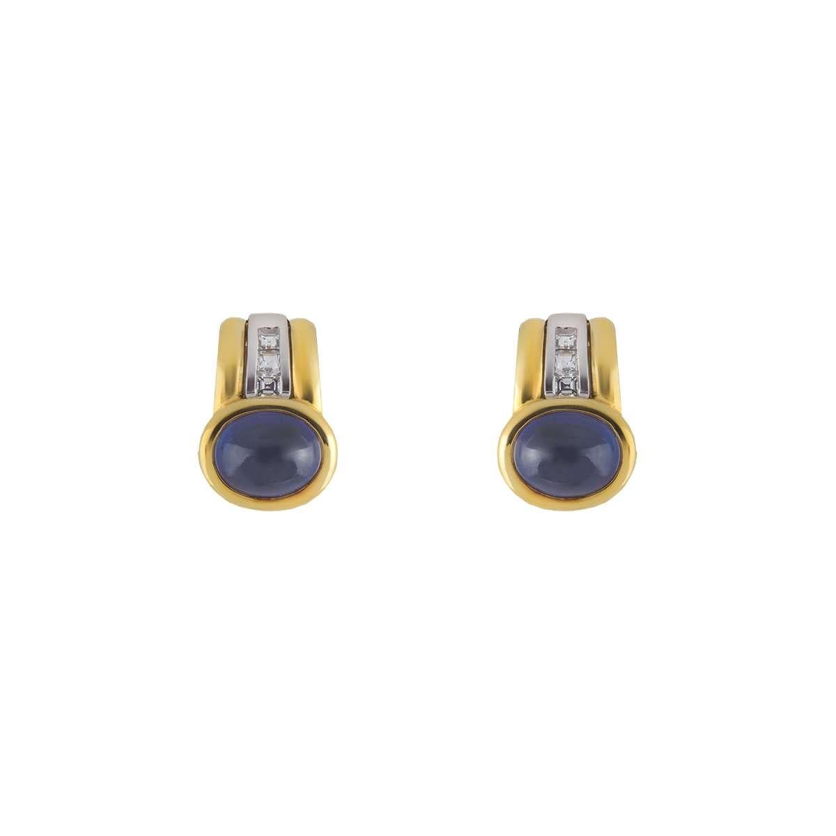 Pendientes de oro amarillo con diamantes y zafiros en Excelente Estado en Mayfair, London, London