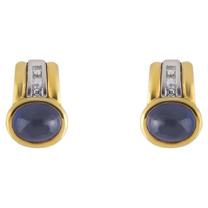 Pendientes de oro amarillo con diamantes y zafiros