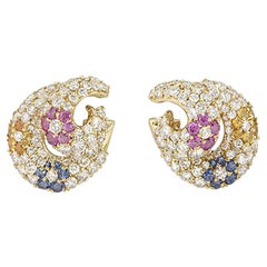 Yellow Gold Diamond and Sapphire Multi-Gem Earrings 9.52 Carat