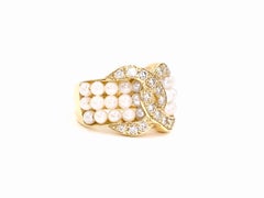 Yellow Gold Diamond and Seed Pearl Ring