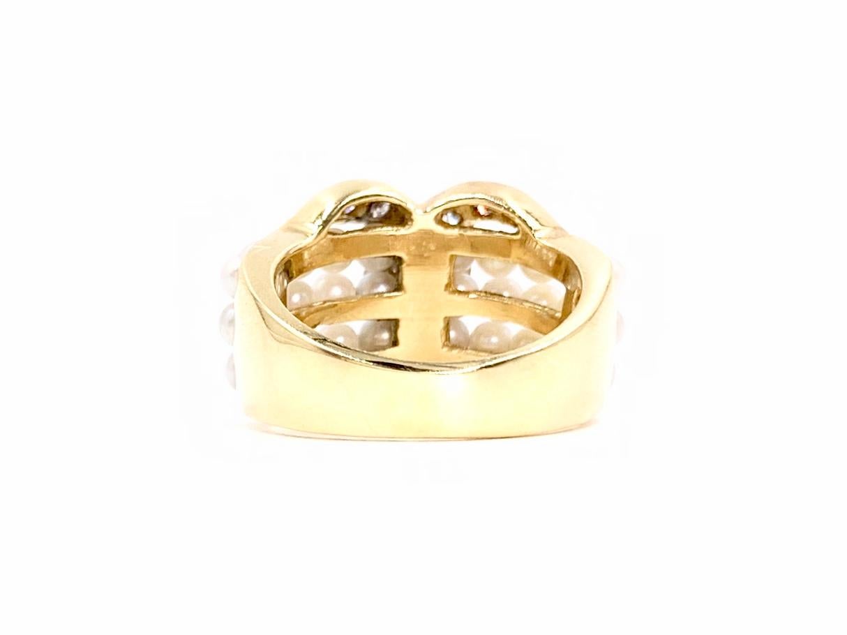 Yellow Gold Diamond and Seed Pearl Ring In Excellent Condition For Sale In Pikesville, MD