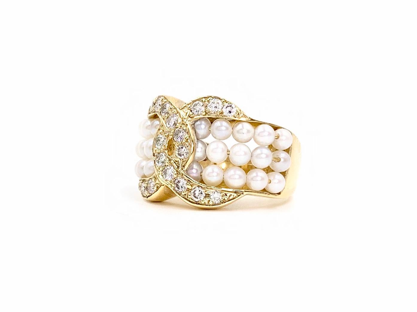 Yellow Gold Diamond and Seed Pearl Ring For Sale 1