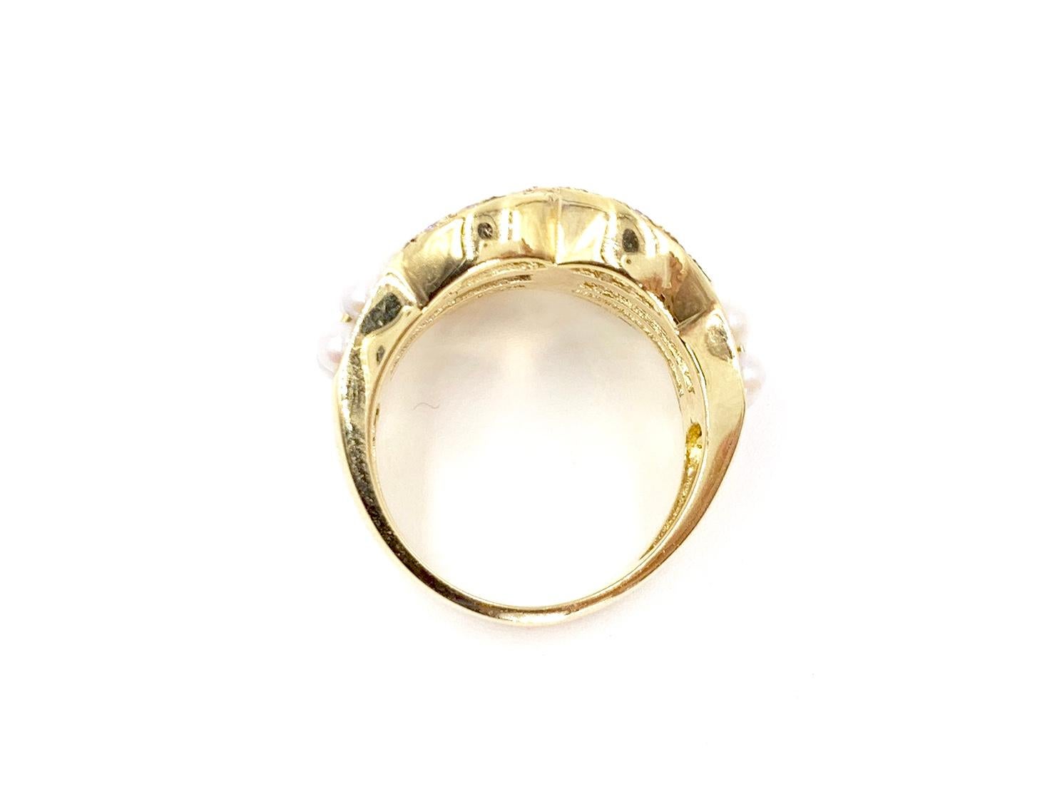 Yellow Gold Diamond and Seed Pearl Ring For Sale 2