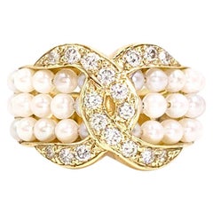 Yellow Gold Diamond and Seed Pearl Ring
