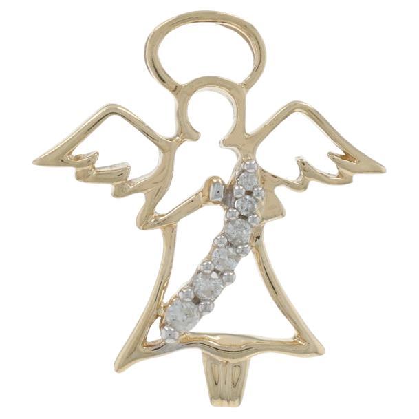 Yellow Gold Diamond Angel Pendant - 14k Round Brilliant Faith For Sale
