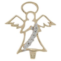 Pendentif ange en or jaune avec diamant - 14k Round Brilliant Faith