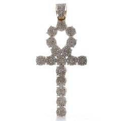 Yellow Gold Diamond Ankh Pendant 10k Single 1.50ctw Life Faith Hieroglyph Bling