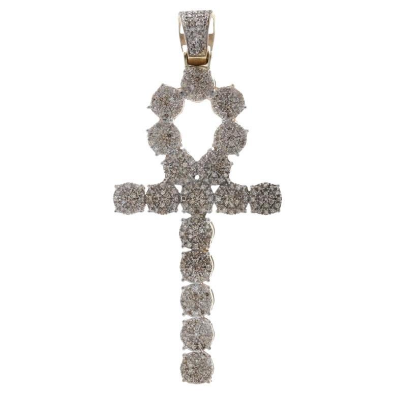 Yellow Gold Diamond Ankh Pendant 10k Single 1.50ctw Life Faith Hieroglyph Bling