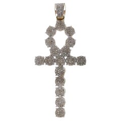 Yellow Gold Diamond Ankh Pendant 10k Single 1.50ctw Life Faith Hieroglyph Bling